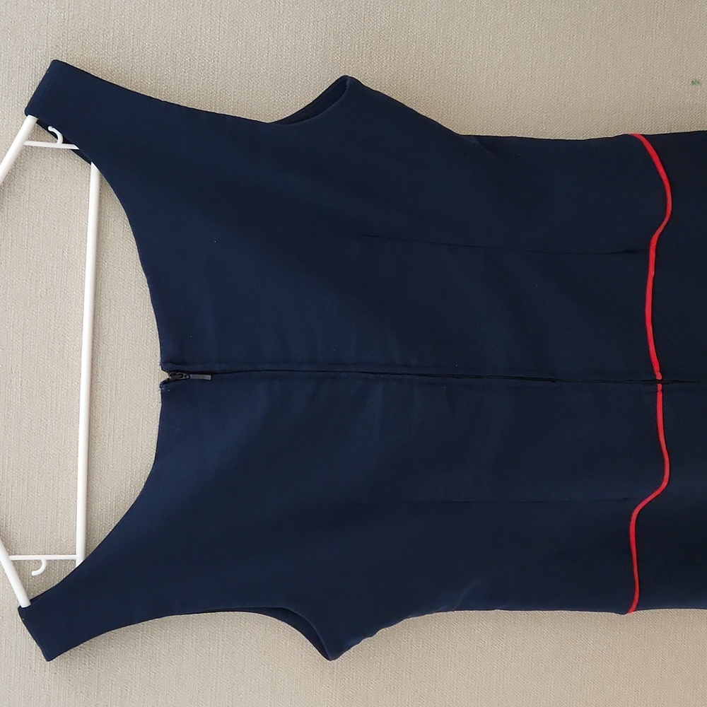 Navy and Red Striped V-Neck Pencil Dress - Picture 7 of 15